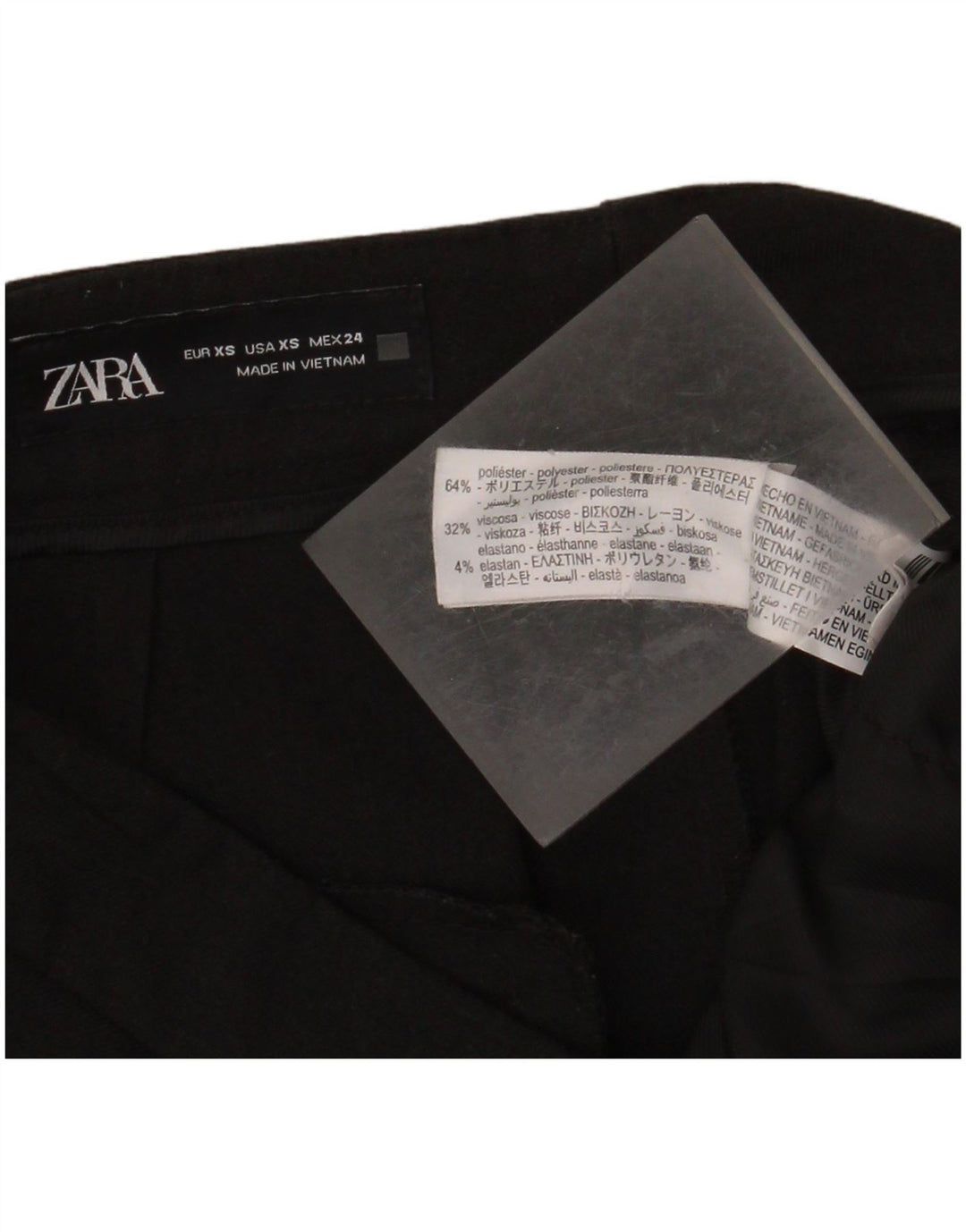 ZARA Damen Tapered Anzughose XS W24 L27 Schwarz Polyester