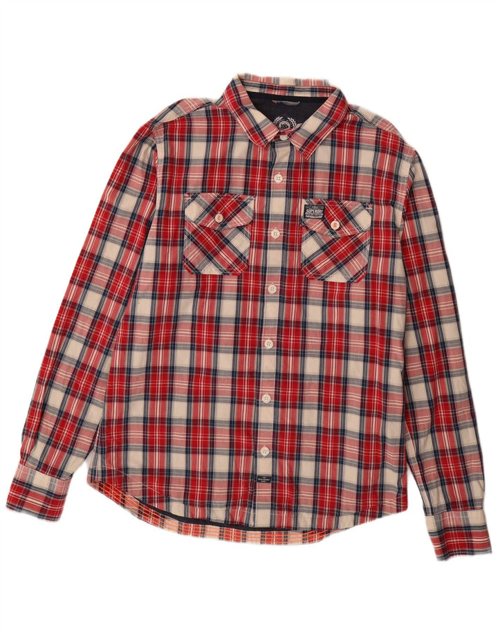 SUPERDRY Herrenhemd 2XL rot kariert Baumwolle