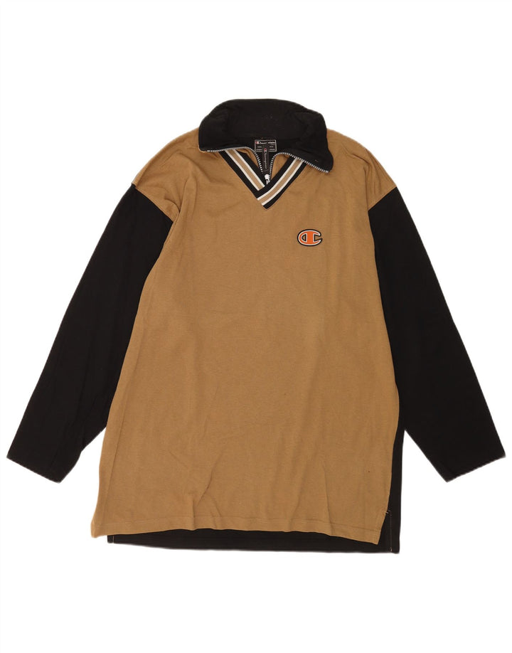 Champion Herren-Oberteil mit Reißverschluss, langärmlig, klein, beige, Colourblock-Baumwolle