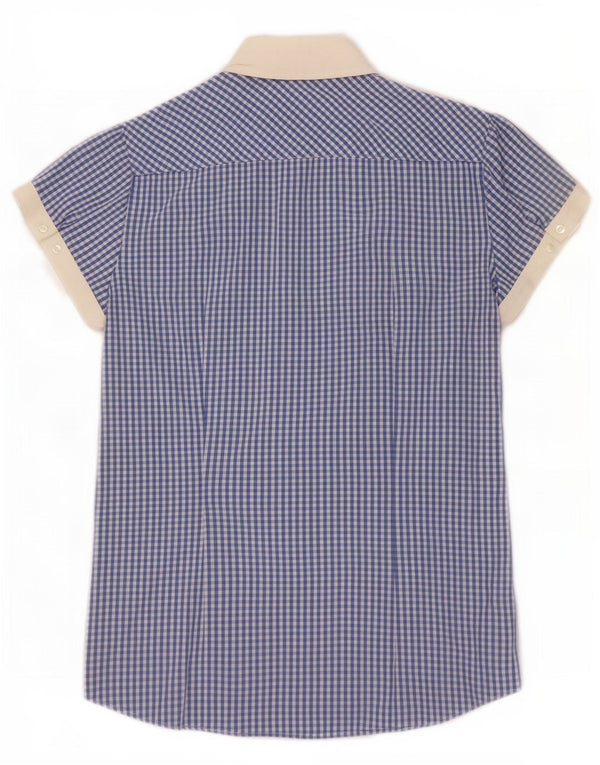 Tommy Hilfiger Damen Kurzarmhemd US 10 Large Blue Gingham Cotton