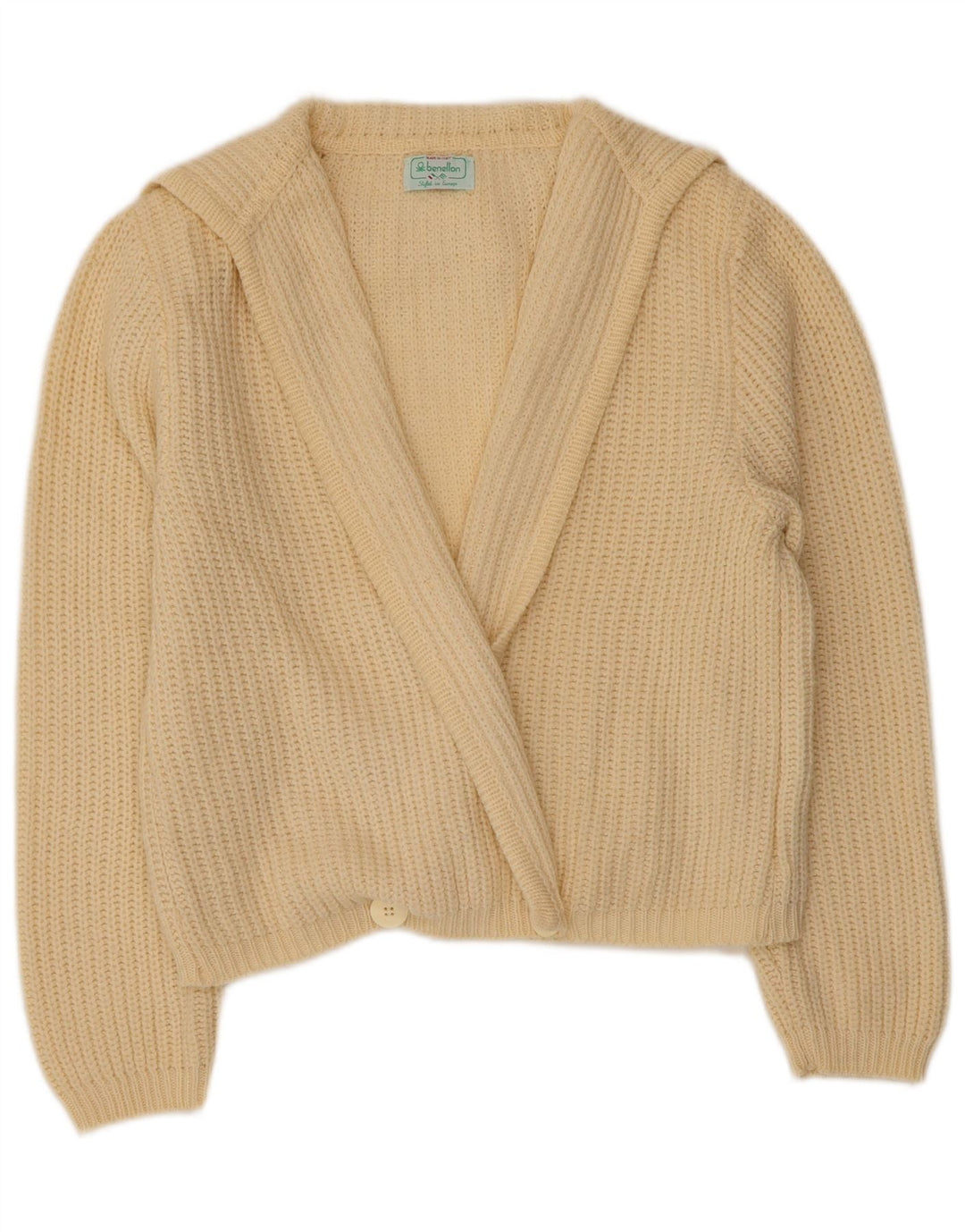 BENETTON Damen Crop Cardigan Pullover IT 46 Große cremefarbene Wolle