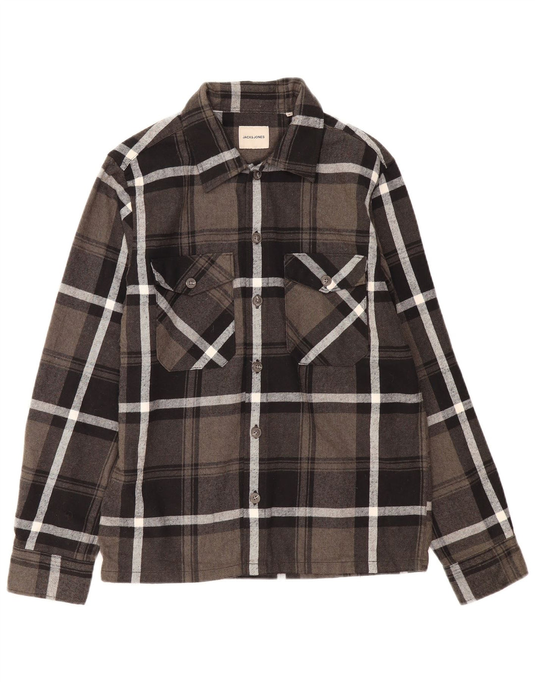 Jack & Jones Herren-Flanellhemd, klein, grau kariert, Baumwolle