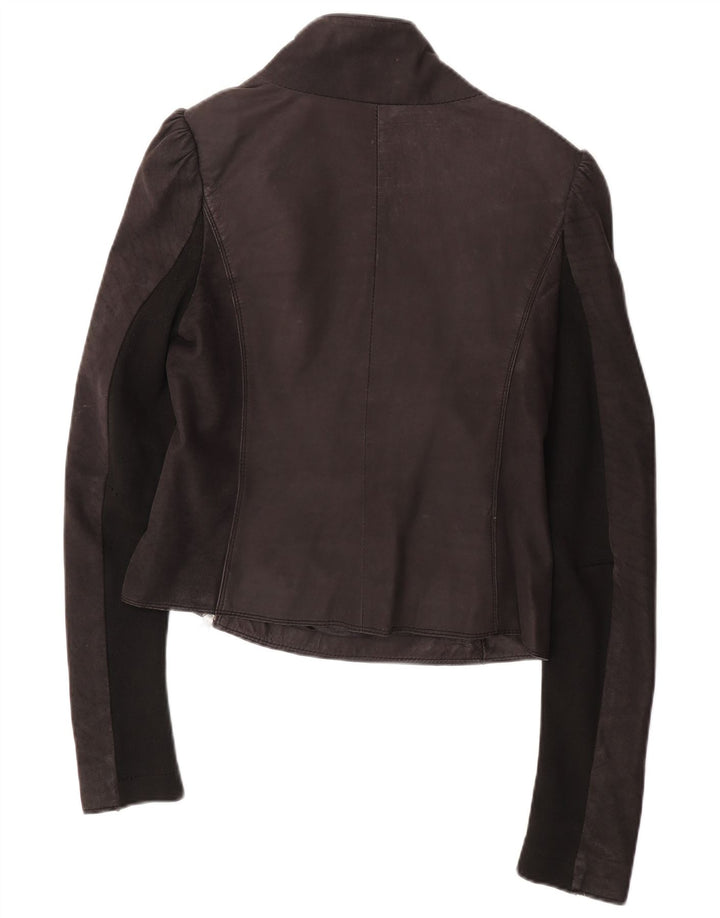 All Saints Damen Leder-Racer-Jacke UK 12 Mittelschwarzes Leder