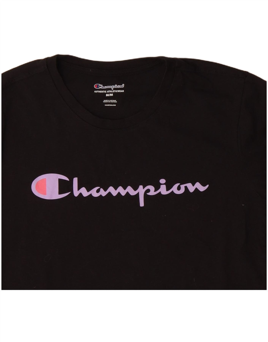 CHAMPION Damen Grafik-T-Shirt-Oberteil UK 14 Mittelschwarze Baumwolle