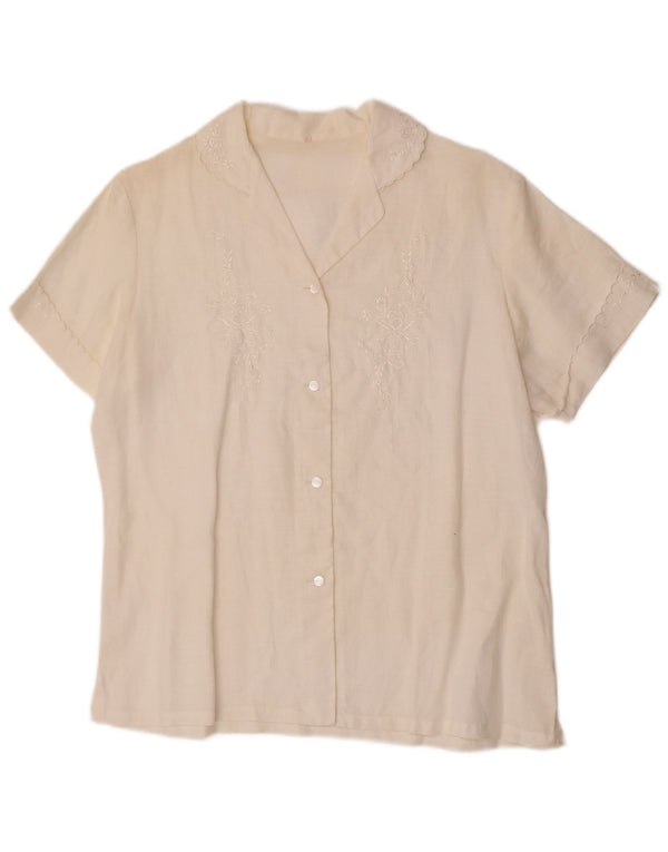 Vintage Damen Kurzarm-Hemdbluse EU 38 Medium Off White