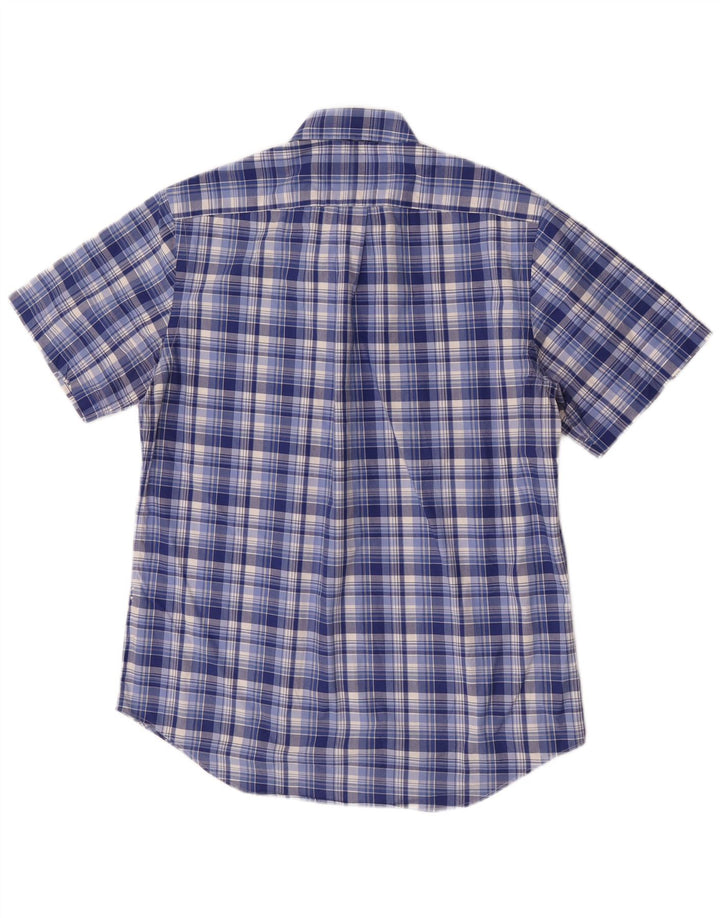 Ralph Lauren Herren-Kurzarmhemd aus mittelblau karierter Baumwolle