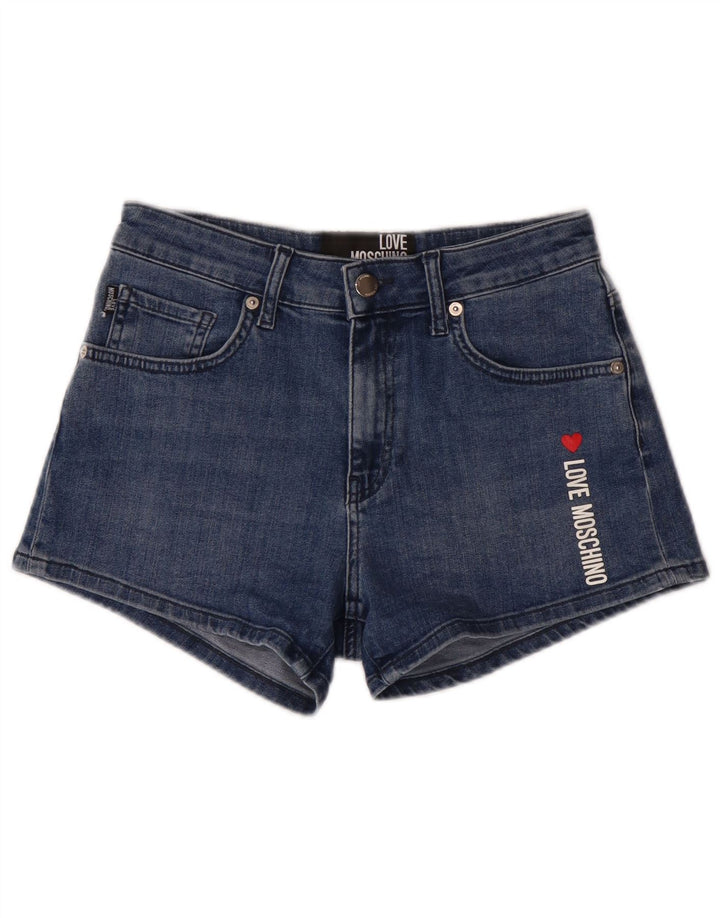 Moschino Damen-Jeansshorts mit Grafik, W28, mittelblaue Baumwolle