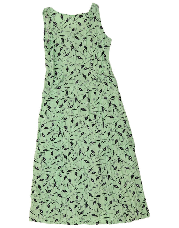 Vintage Damen Maxi Sonnenkleid UK 12 Mittelgrüne Viskose mit Blumenmuster