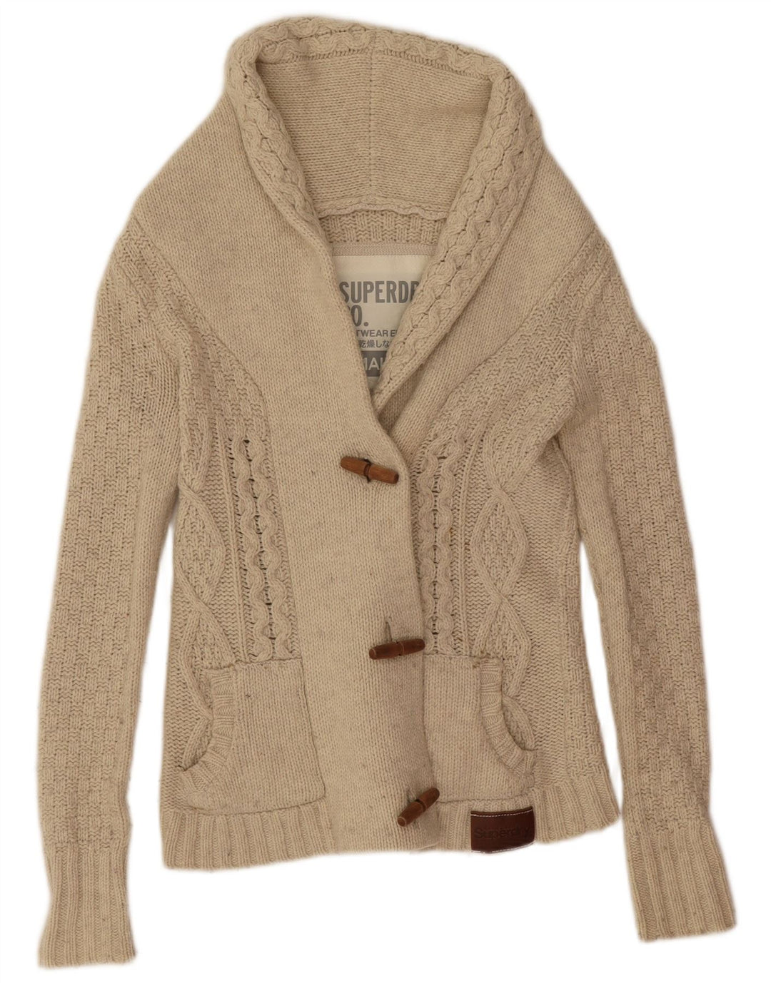 Superdry Damen-Cardigan-Pullover UK 10 Small Beige Wolle