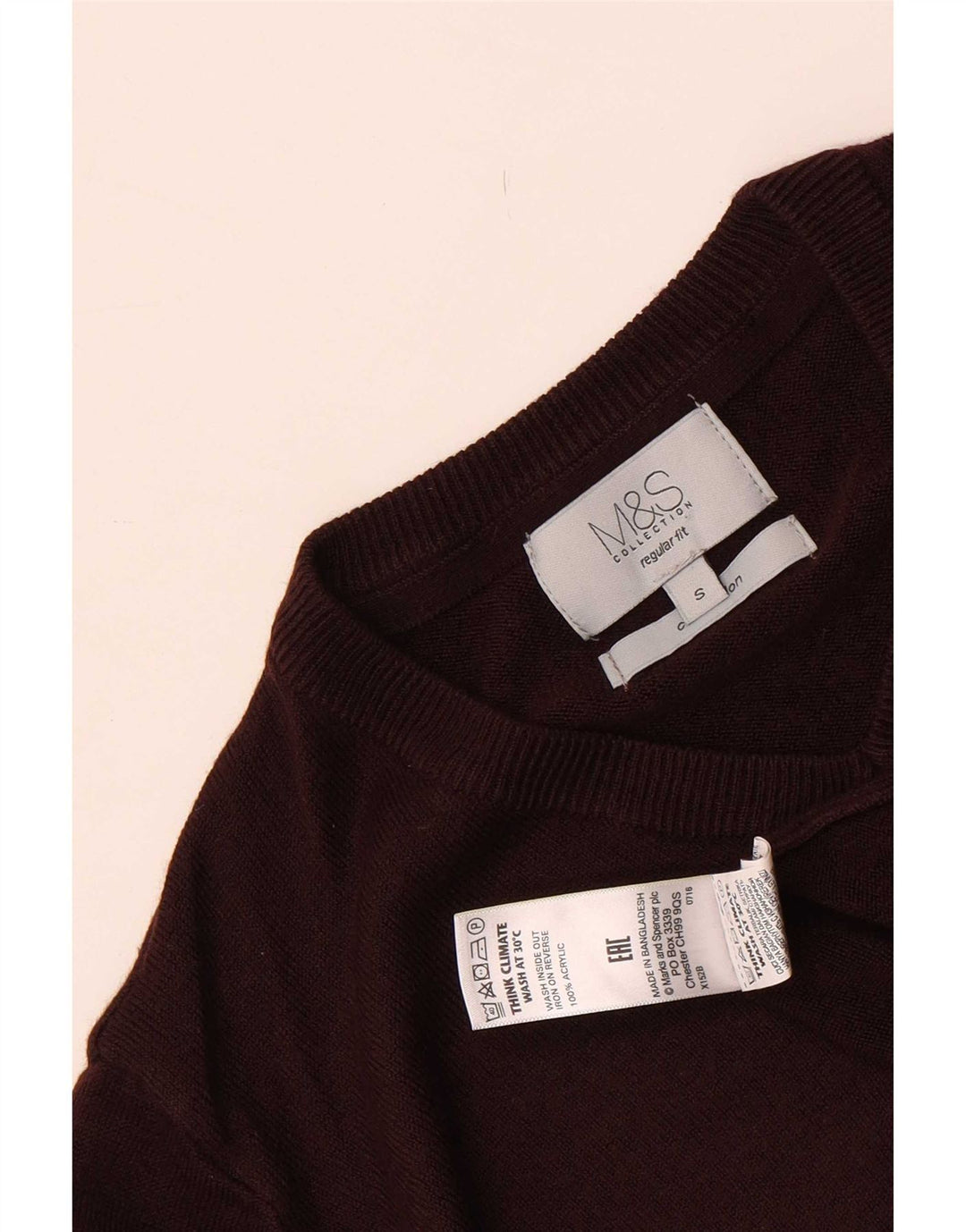 Marks & Spencer Herren-Pullover, reguläre Passform, V-Ausschnitt, Größe S, Burgunderrot