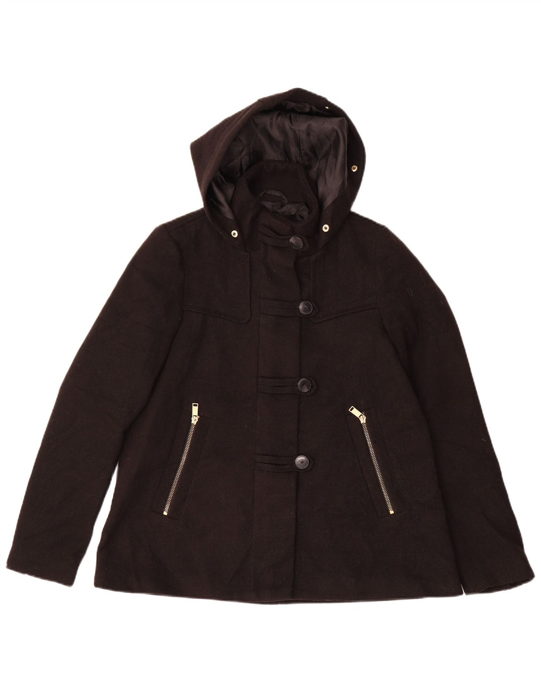 Zara Damen Bomberjacke mit Kapuze UK 6 XS Schwarz Polyester