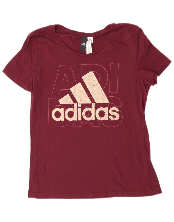 Adidas Damen Grafik T-Shirt Top UK 16/18 Large Burgund Baumwolle