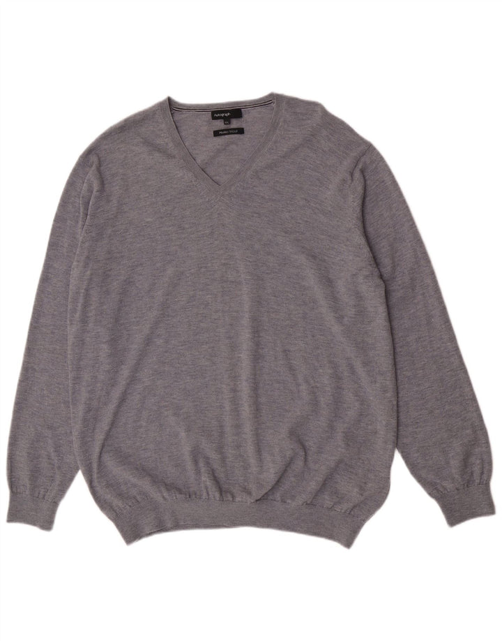 Marks & Spencer Herren Autograph V-Ausschnitt Pullover Pullover 2XL graue Wolle