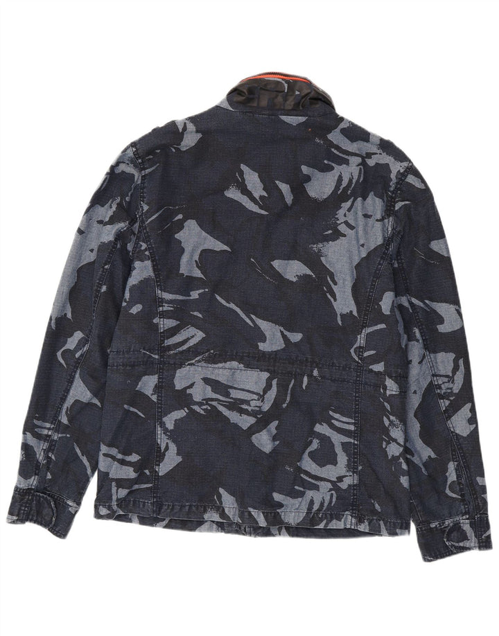 SUPERDRY Herren-Militärjacke, UK 40, große marineblaue Camouflage-Baumwolle