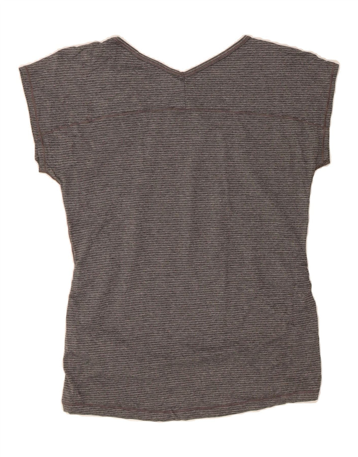 EDDIE BAUER Womens T-Shirt Top UK 14 Medium Grey Striped Polyester Vintage Eddie Bauer and Second-Hand Eddie Bauer from Messina Hembry 