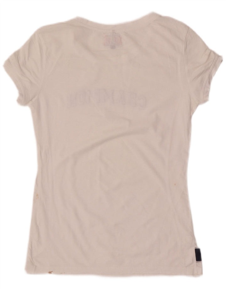 Champion Damen Grafik-T-Shirt-Oberteil UK 12 Medium Weiß