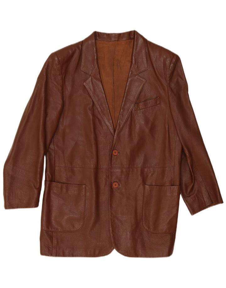 Vintage Herren 2 Knopf Leder Blazer Jacke IT 50 Großes braunes Leder