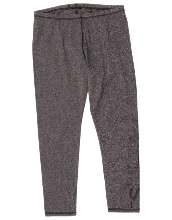 Superdry Grafik-Leggings für Damen, UK 14, Größe L, grau gefleckte Baumwolle