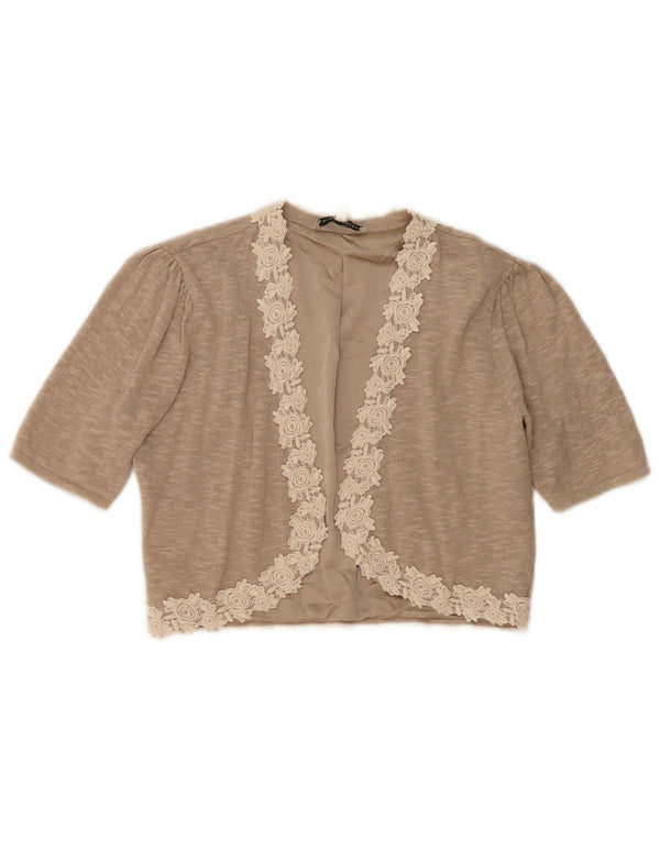 Kurzärmliger Bolero-Pullover für Damen von Laura Ashley, Gr. 12, mittelbeige, geblümt