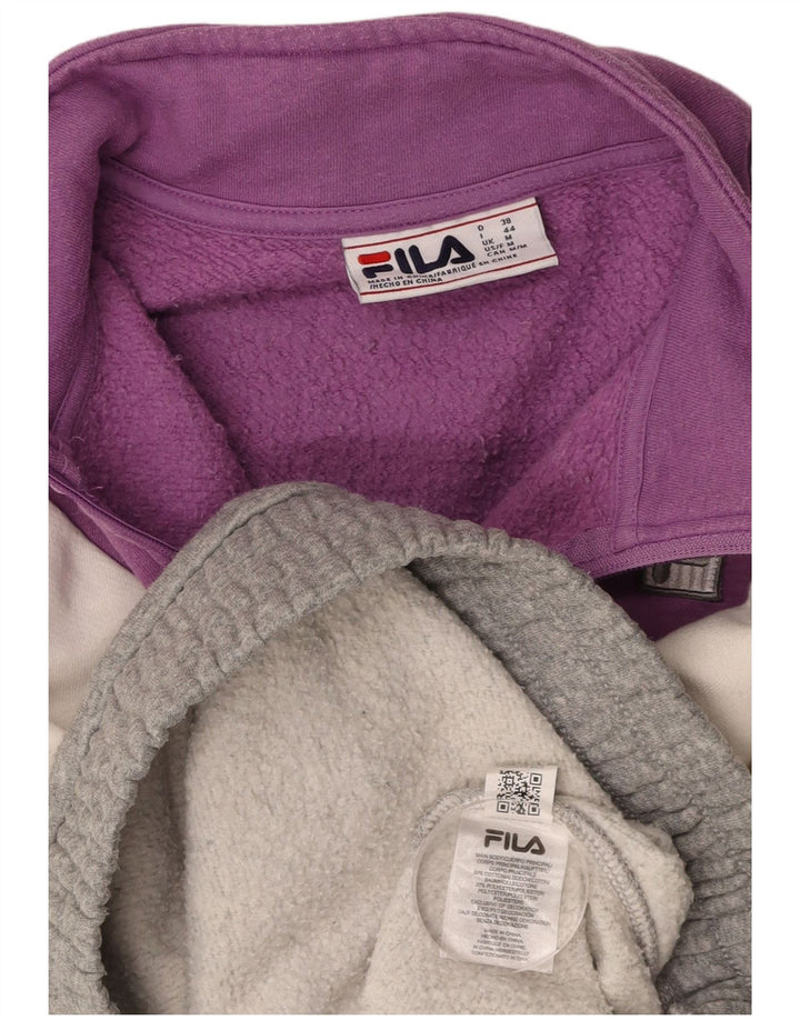 FILA Damen-Sweatshirt mit 1/4-Reißverschluss, UK-Größe 14, mittelgraue Colourblock-Baumwolle