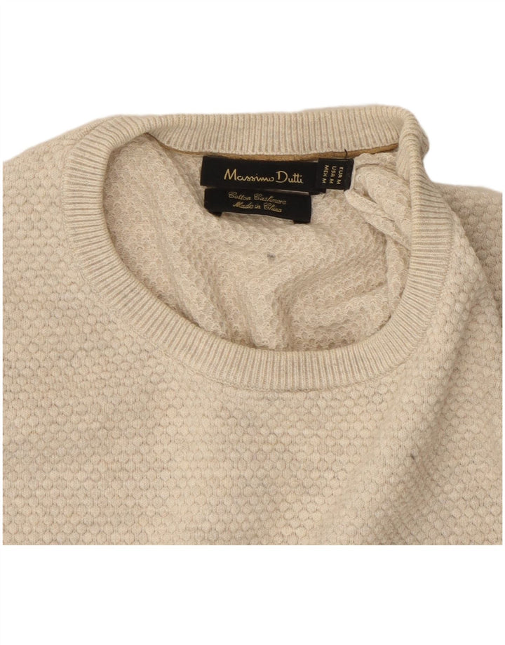 Massimo Dutti Herren-Pullover mit Rundhalsausschnitt, mittelbeige Baumwolle
