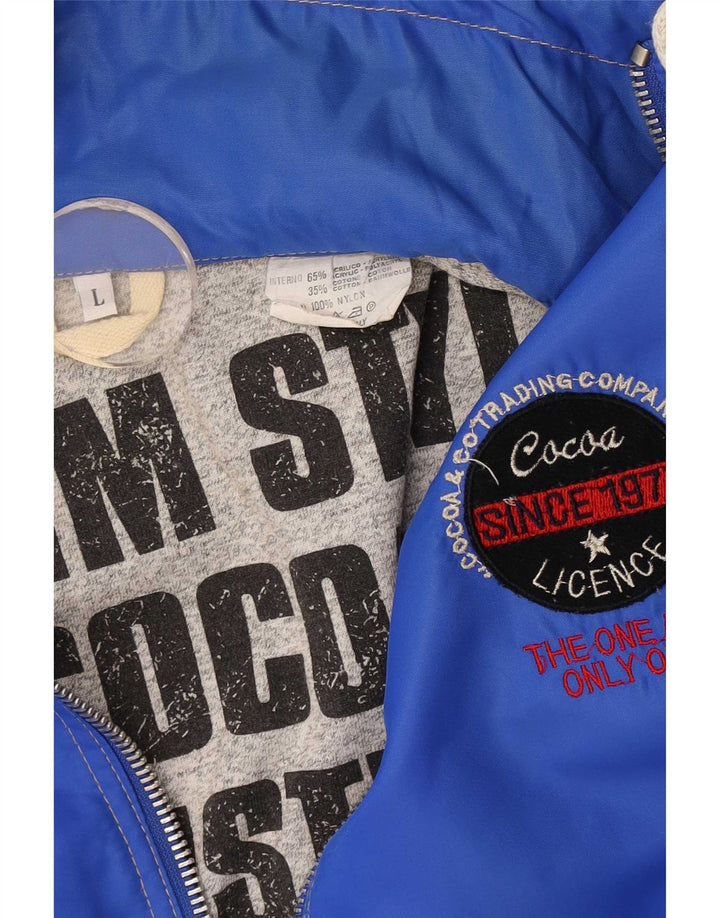 Cocoa Herren Grafik-Trainingsanzug-Topjacke, groß, blaues Nylon