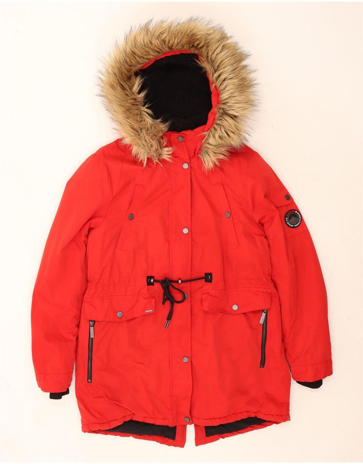 Superdry Damen-Parka mit Kapuze, UK 14, Größe L, Rot, Polyester