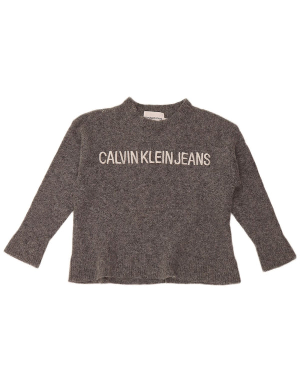 Calvin Klein Mädchen-Pullover mit Rundhalsausschnitt, 9–10 Jahre, Größe L, Grau, Polyamid