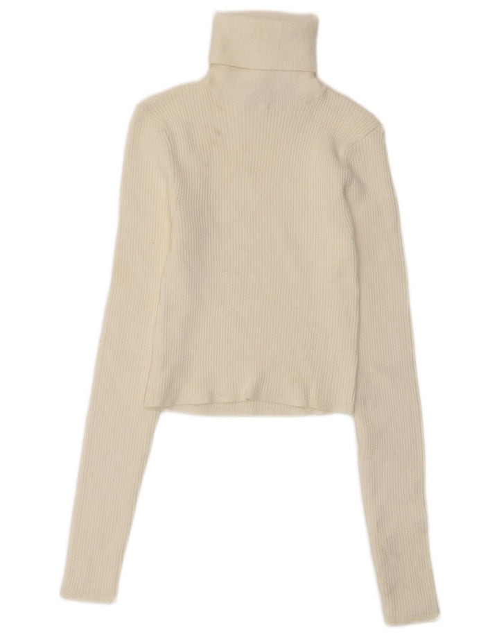 Zara Damen Crop Rollkragenpullover Pullover UK 12 Mittelweiße Viskose