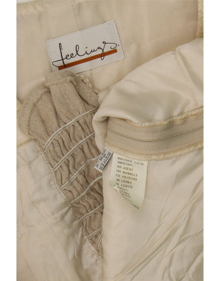 Vintage Damen Crop Top UK 12 Medium Beige Gestreiftes Acetat