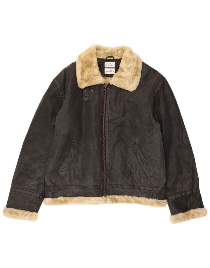 Quebec Herren Shearling Jacke UK 42 XL Schwarzes Leder