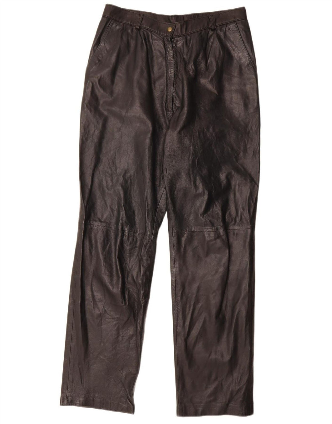 Vintage Damen gerade Lederhose W29 L30 Schwarz