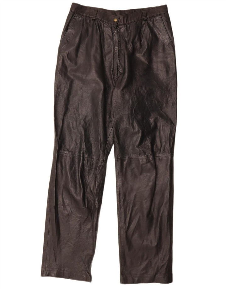 Vintage Damen gerade Lederhose W29 L30 Schwarz