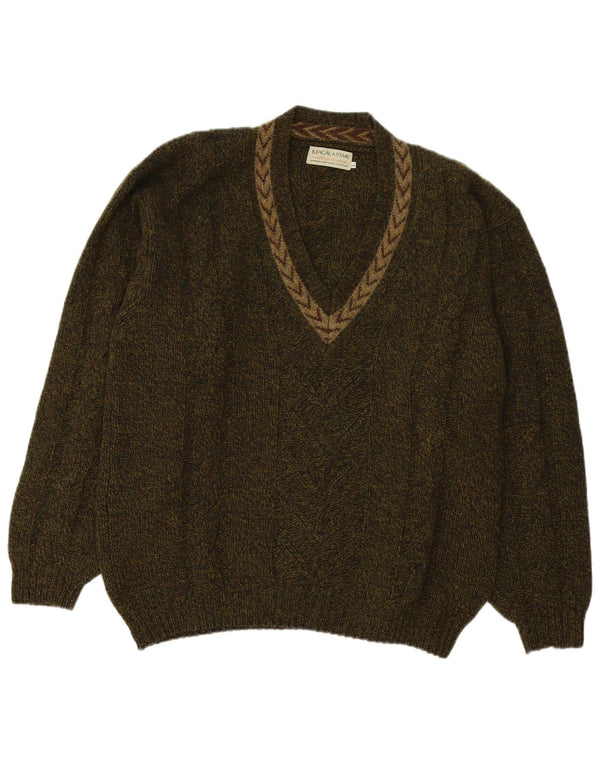 Macalastair Herren-Pullover mit V-Ausschnitt, groß, Khaki, geometrische Wolle