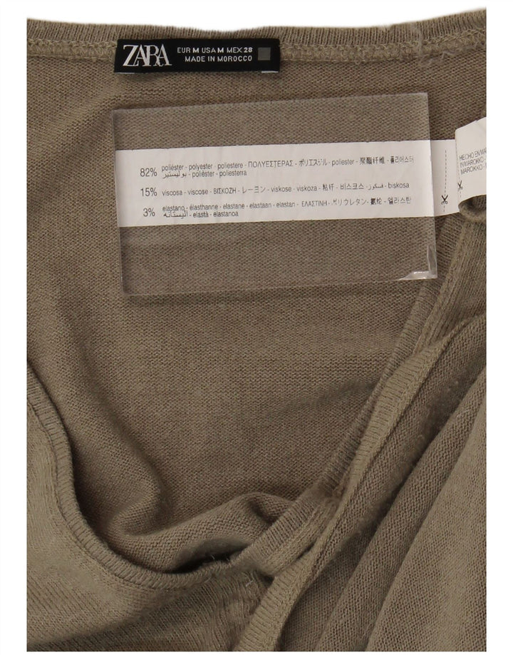 Zara Damen Übergroßes Top Langarm UK 12 Medium Beige Polyester