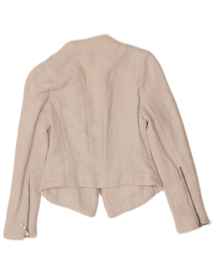 Zara Damen Crop Blazer Jacke UK 8 Small Weiße Baumwolle