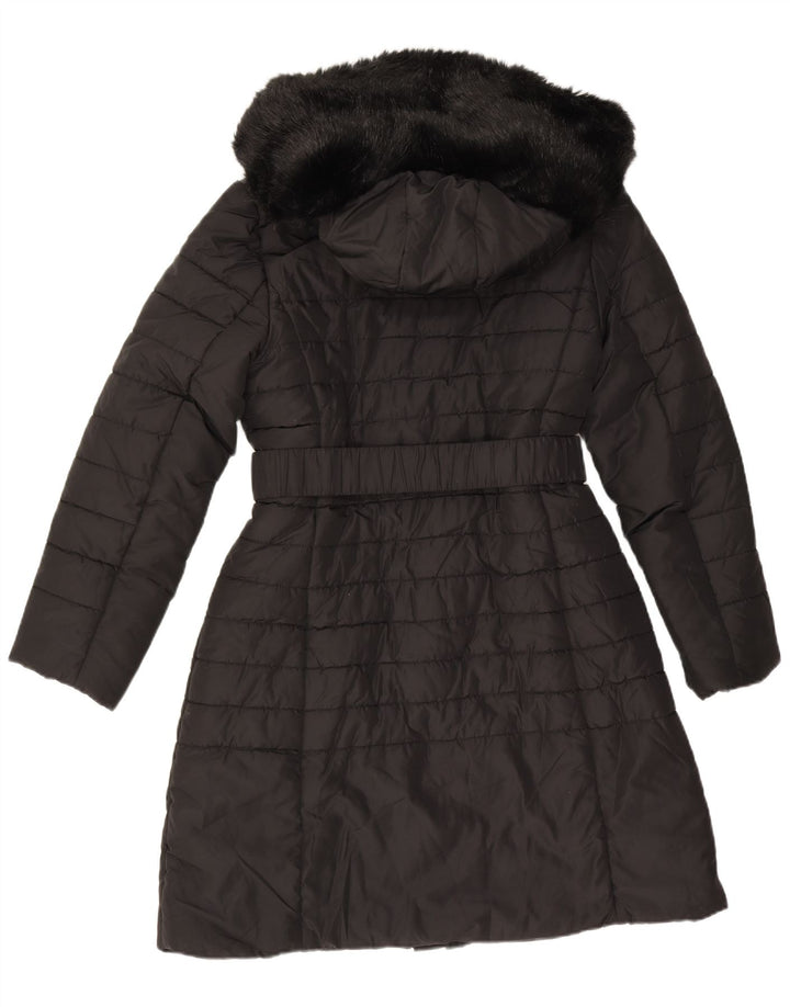 French Connection Wattierter Damenmantel mit Kapuze, UK 12, Mittelschwarz, Polyester