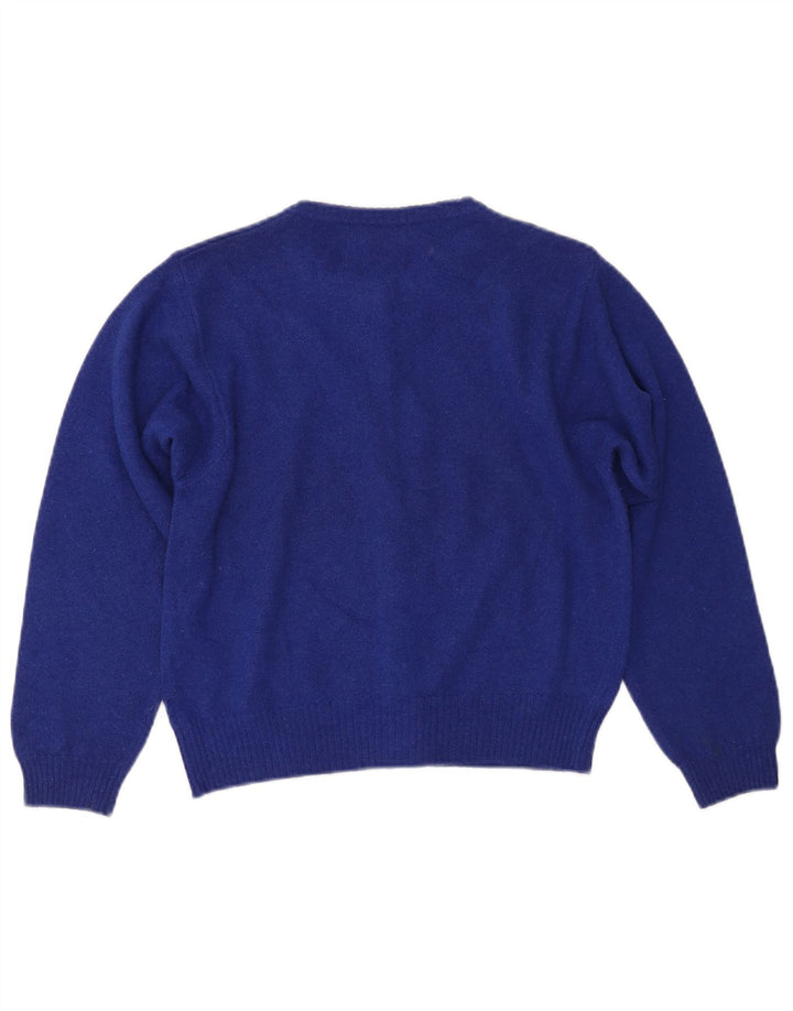 BENETTON Damen Crop Cardigan Pullover UK 14 Große blaue Wolle