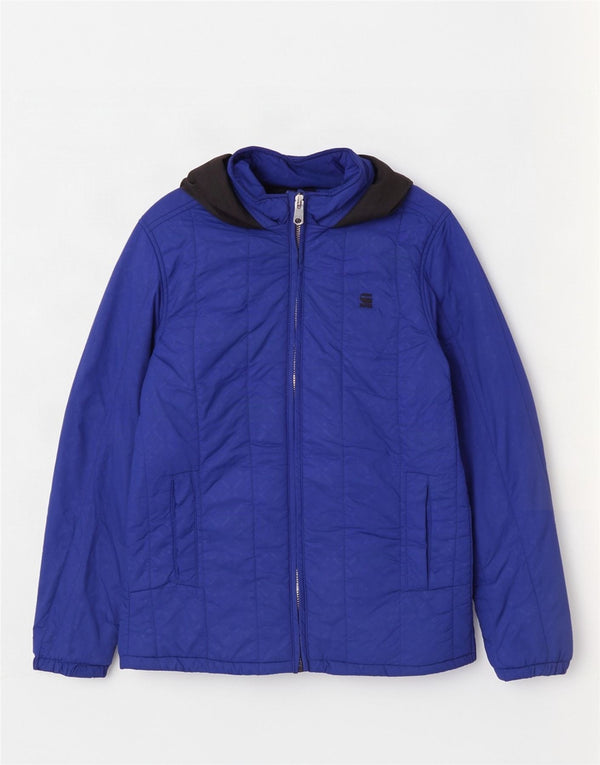 G-Star Wattierte Damenjacke mit Kapuze, UK 38, mittelblaues geometrisches Nylon