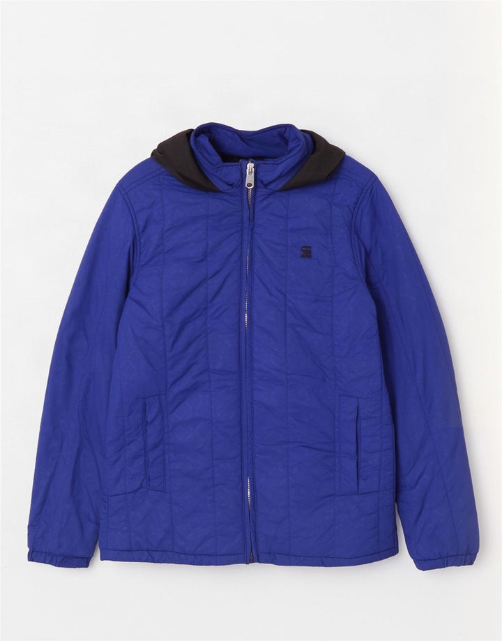 G-Star Wattierte Damenjacke mit Kapuze, UK 38, mittelblaues geometrisches Nylon