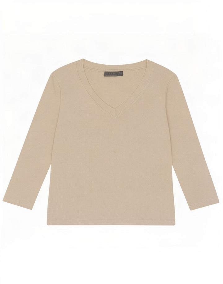 Zara Damen Crop Top 3/4 Ärmel UK 12 Mittelweiß