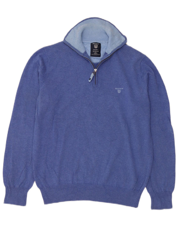 Gant Herren-Pullover mit Reißverschluss am Hals, mittelblaue Baumwolle