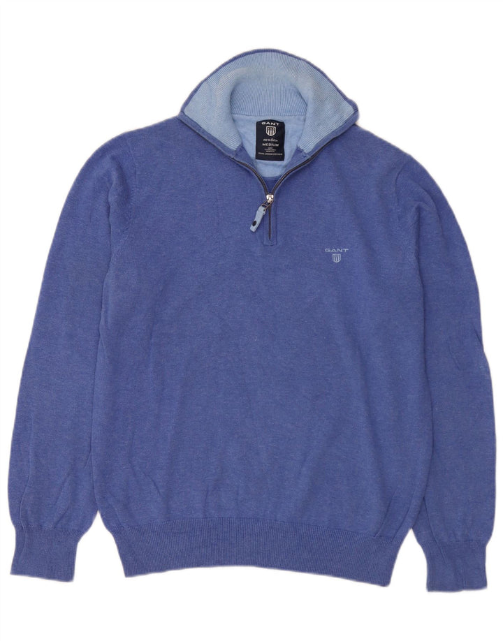 Gant Herren-Pullover mit Reißverschluss am Hals, mittelblaue Baumwolle