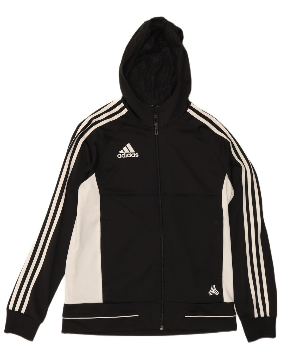 ADIDAS Jungen-Kapuzenpullover mit Reißverschluss, 13–14 Jahre, schwarzes Farbblock-Polyester
