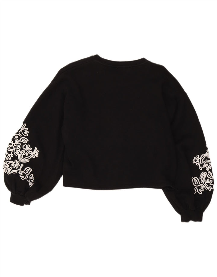 Zara Damen Crop-Oversize-Sweatshirt-Pullover, Gr. 10, Größe S, Schwarz, Blumenmuster