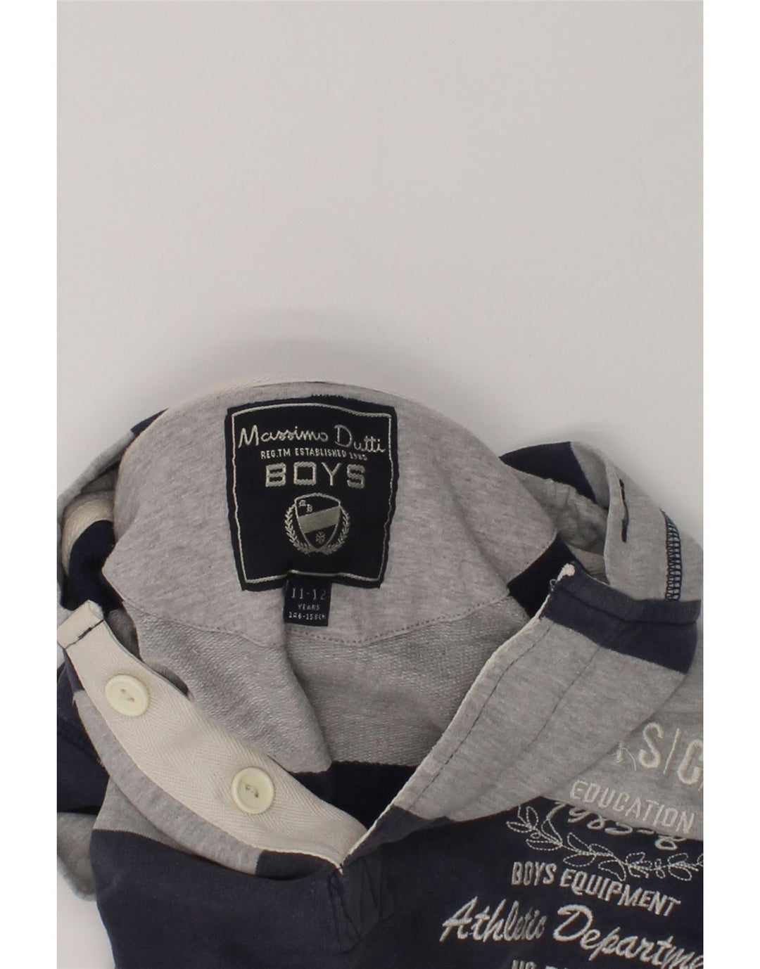 MASSIMO DUTTI Boys Graphic Hoodie Jumper 11-12 Years Grey Striped Cotton | Vintage Massimo Dutti | Thrift | Second-Hand Massimo Dutti | Used Clothing | Messina Hembry 