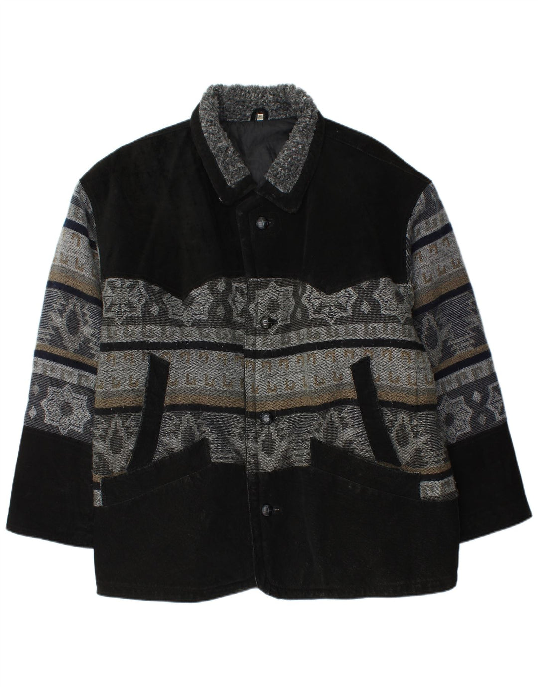 Vintage Herren Lederjacke UK 42 XL Schwarz Fair Isle Leder