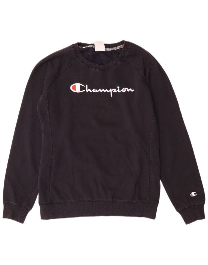 CHAMPION Damen Grafik-Sweatshirt-Pullover UK 14 Mittelschwarze Baumwolle