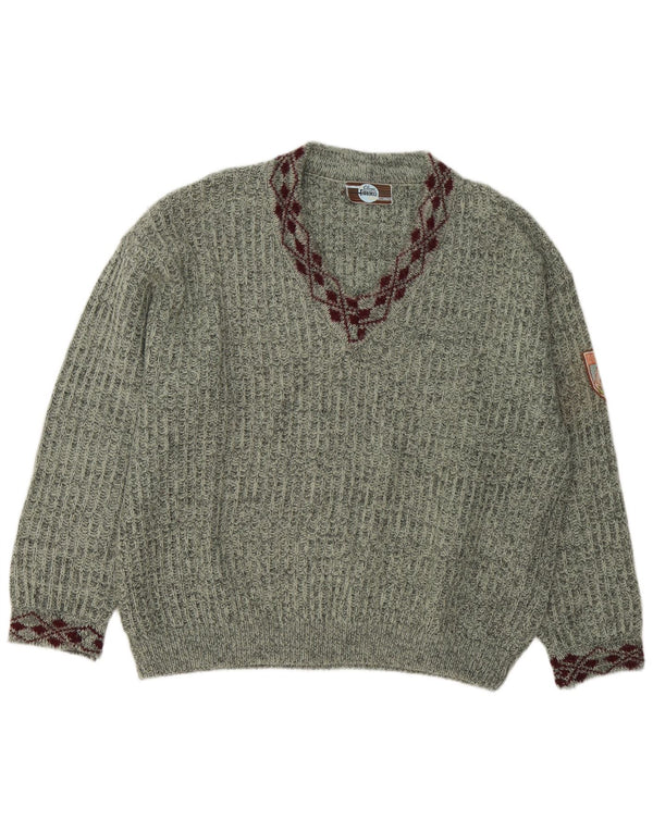 Fiorucci Herren-Pullover mit V-Ausschnitt, XL, grün meliert, Acryl, Retro