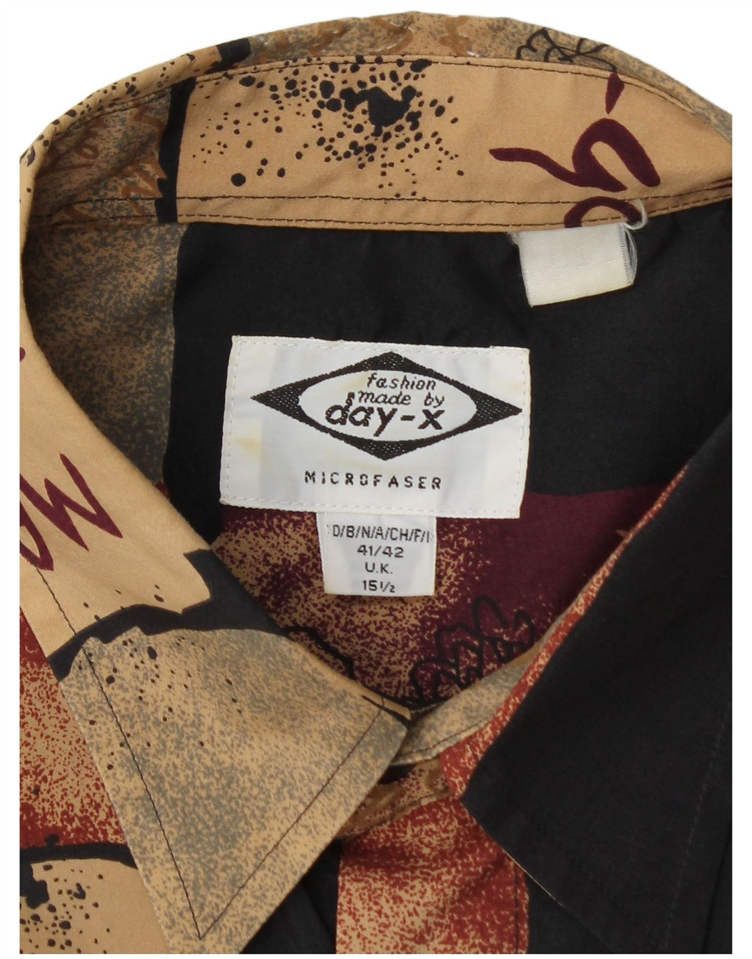 DAY-X Herren-Kurzarmhemd, Größe 15 1/2, Mittelbeige, Patchwork-Polyester